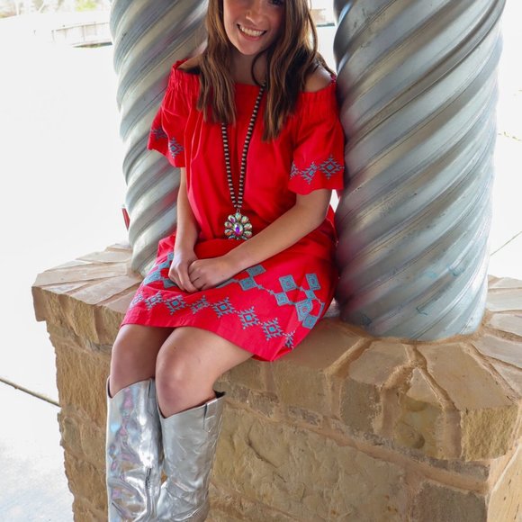NWT NWT Western Off the Shoulder Embroidered Dress - Picture 1 of 4
